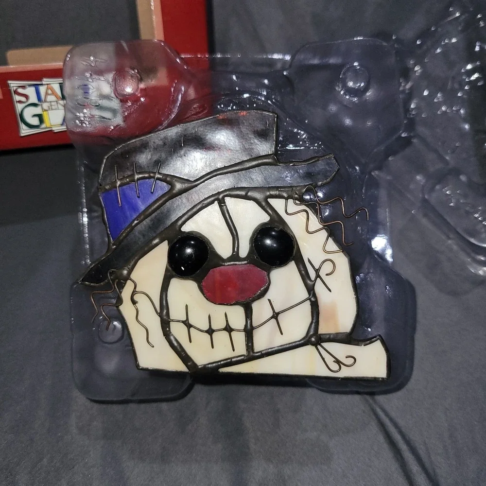 Vintage Stained Glass Creepy Clown Snowman Votive Candle Holder